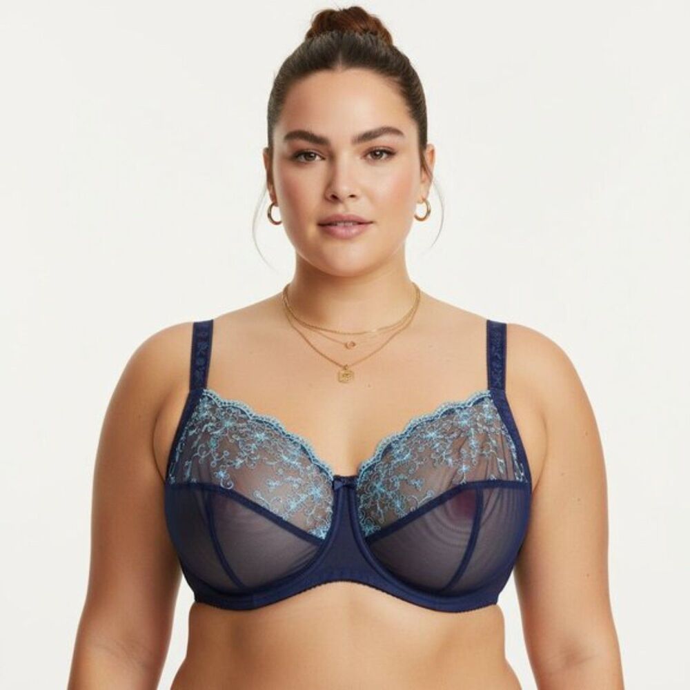 LAST‎ CHANCE Cacique Blue Unlined Sheer Embroidered Cup Underwire Bra 40DD
